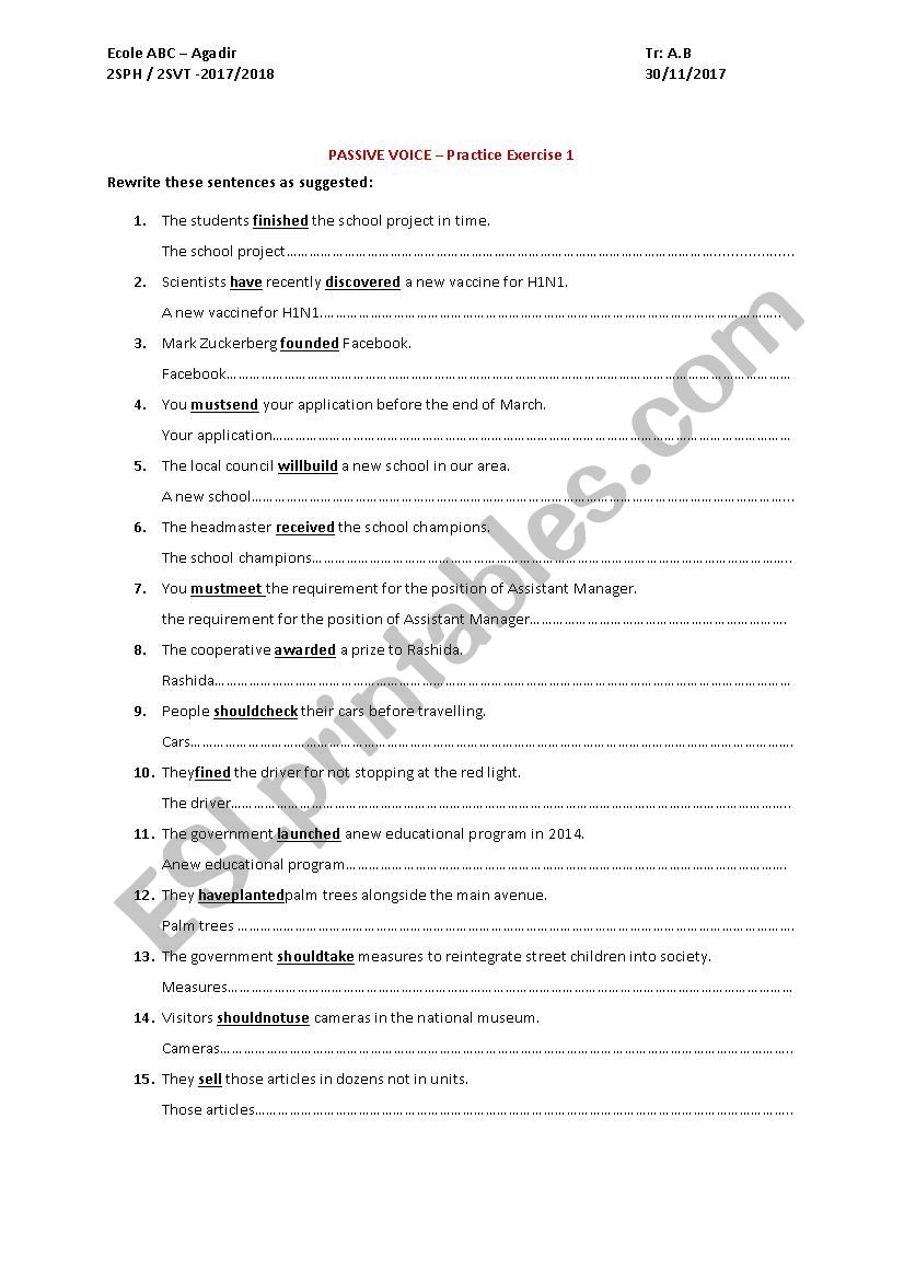 Passive Voice -Practice worksheet