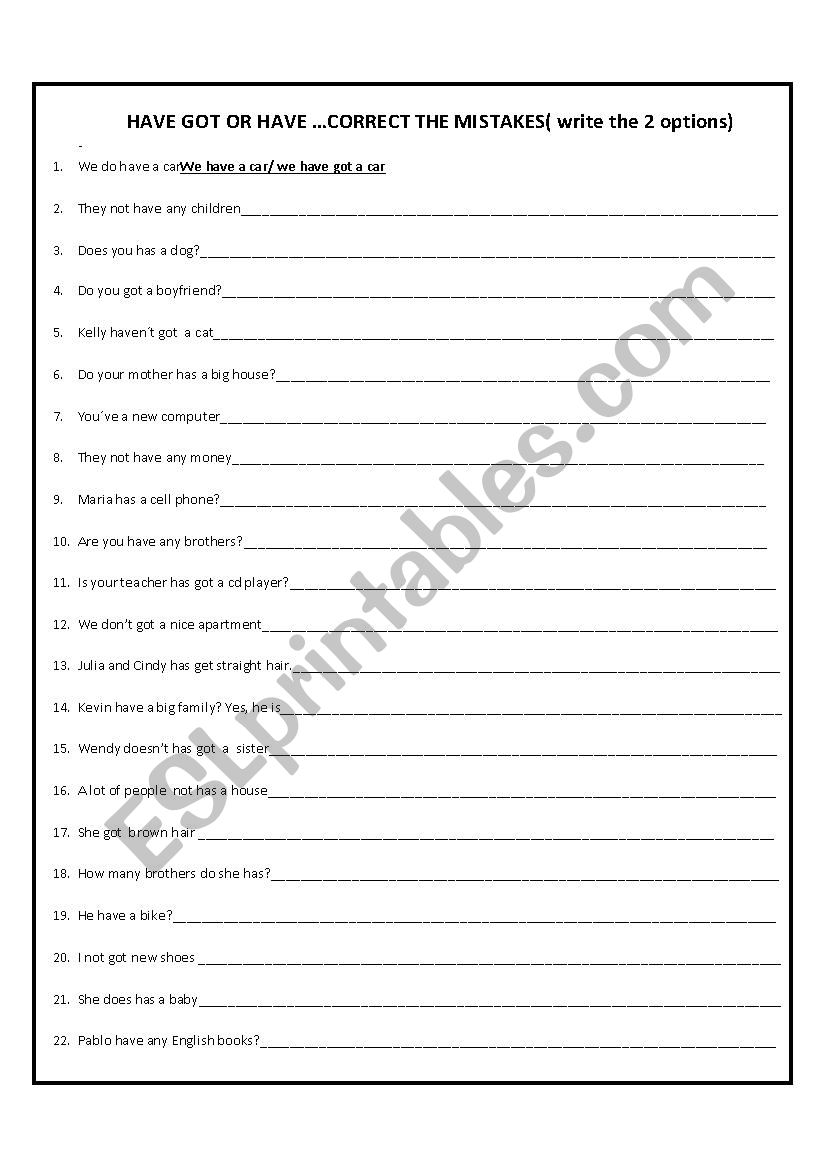 CORRECT THE MISTAKES HAVE GOT worksheet