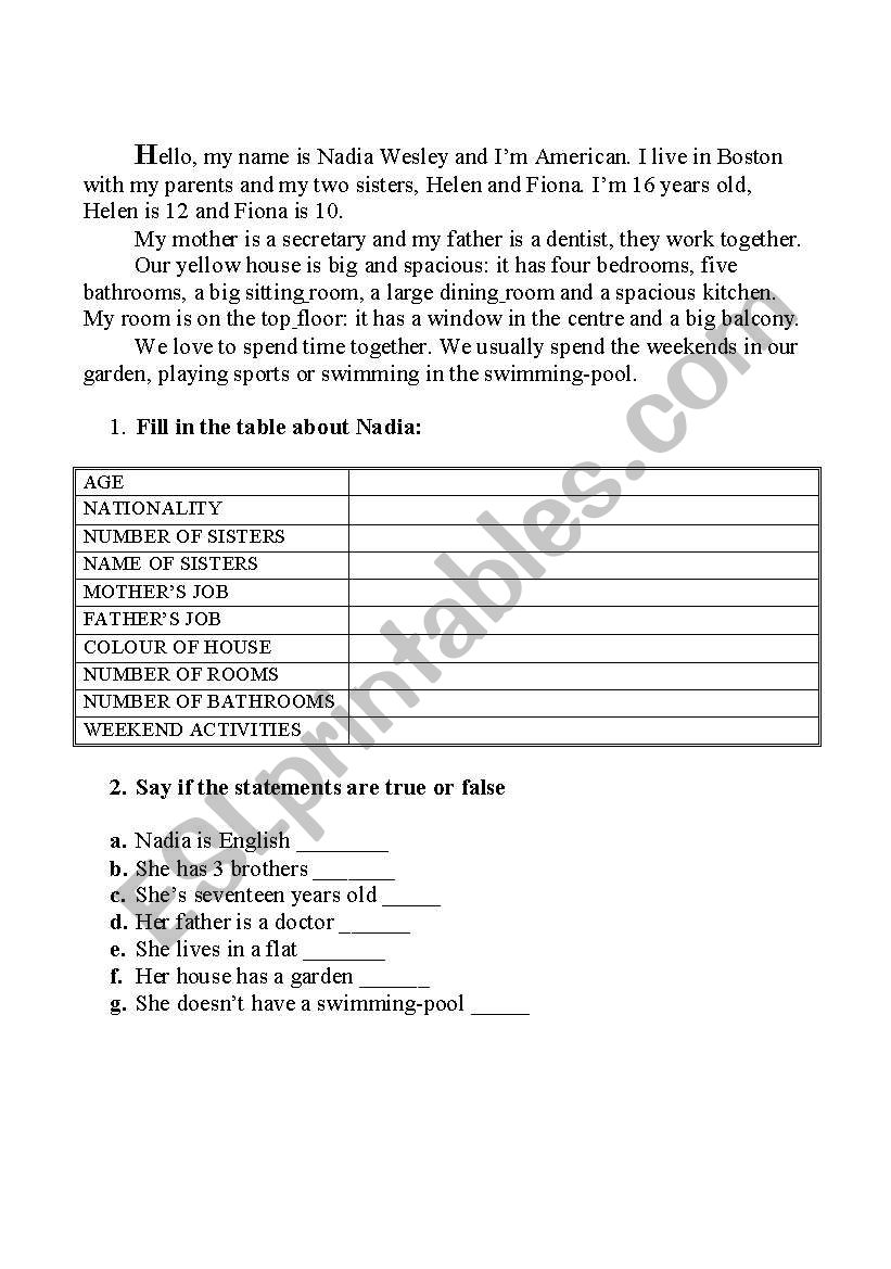 Elementary test worksheet