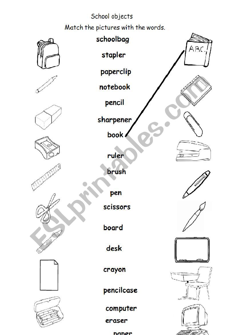 School objects matching activity