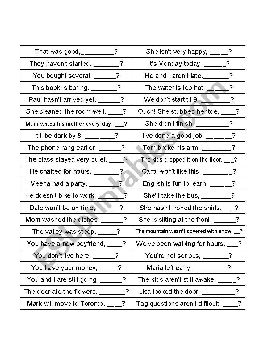 Tag Questions worksheet