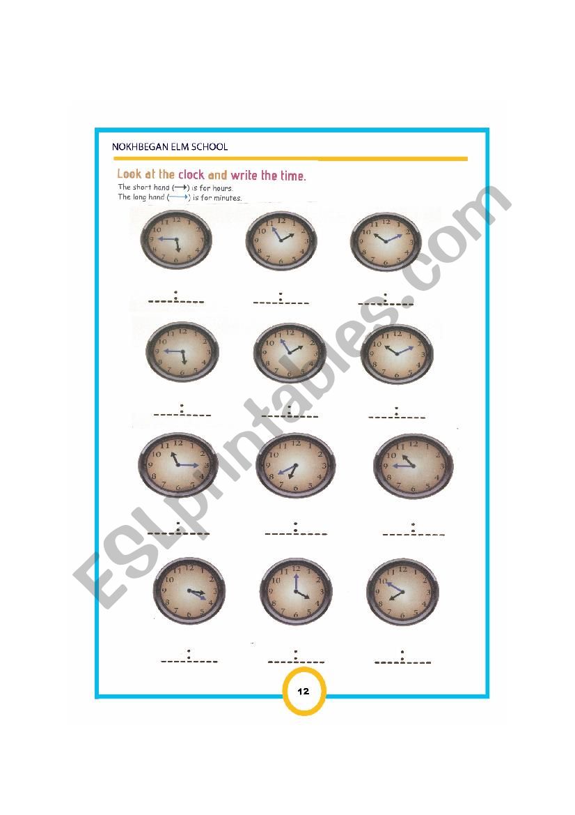 oclock  worksheet
