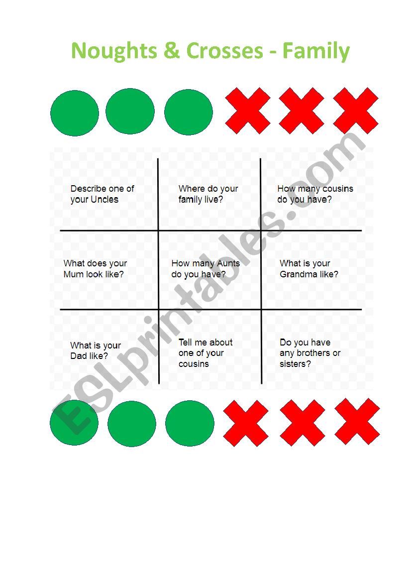 Family themed noughts & crosses game