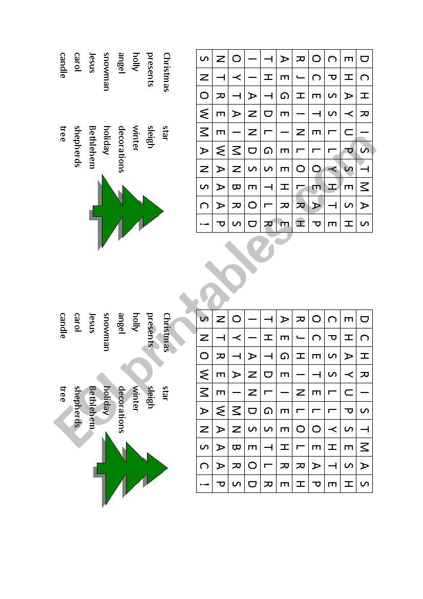 Christmas word search worksheet