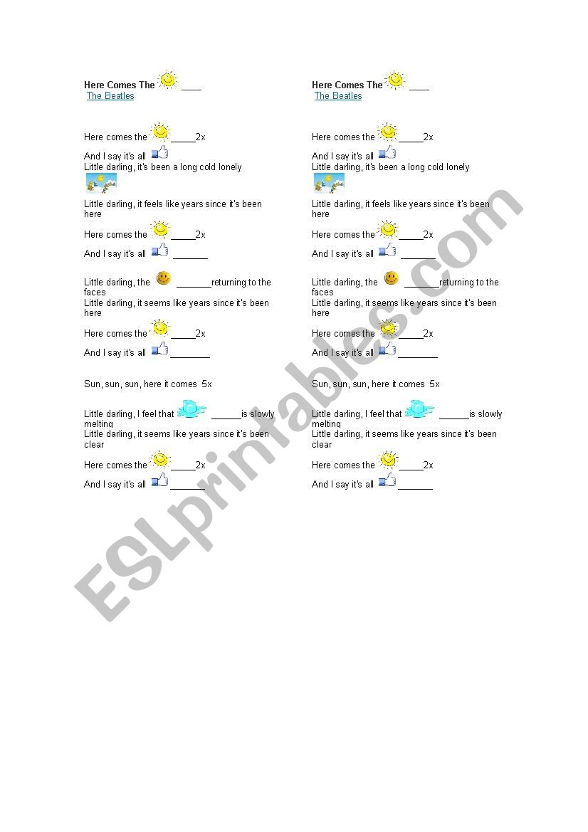 Here comes the sun worksheet