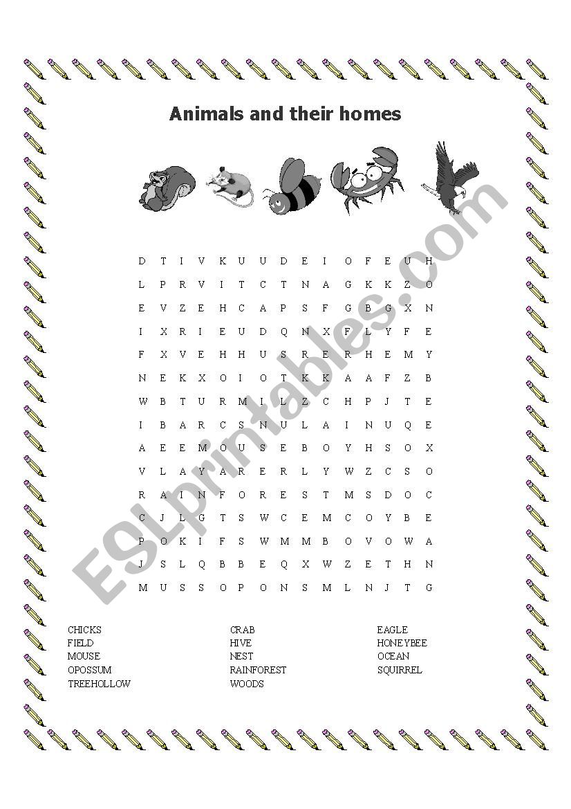 Animals and their homes worksheet
