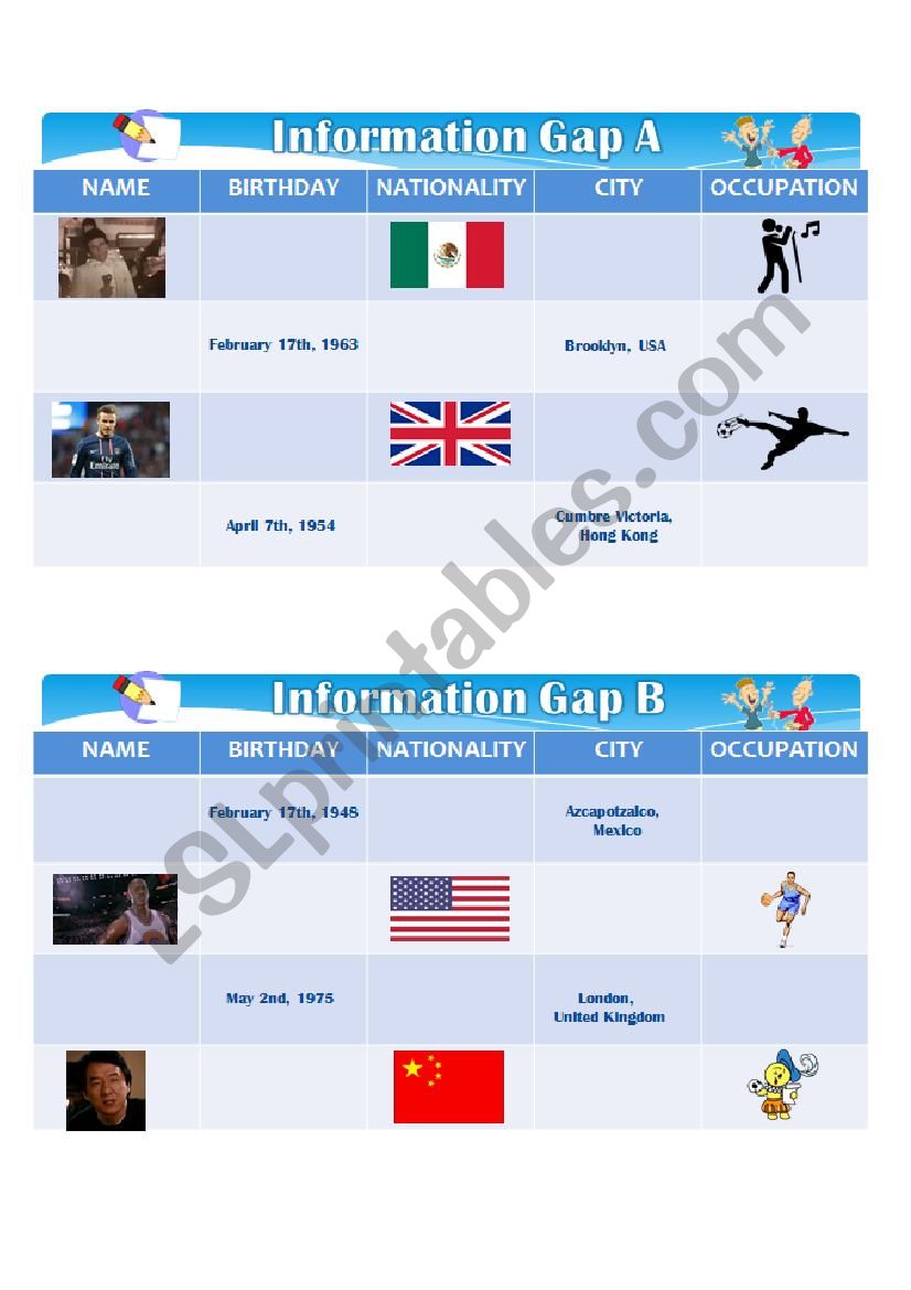 Information Gap worksheet