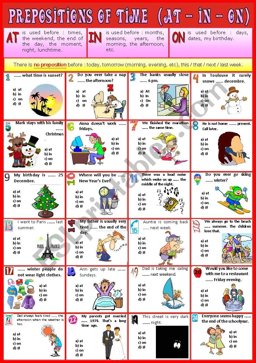 Prepositions of time IN ON AT + KEY