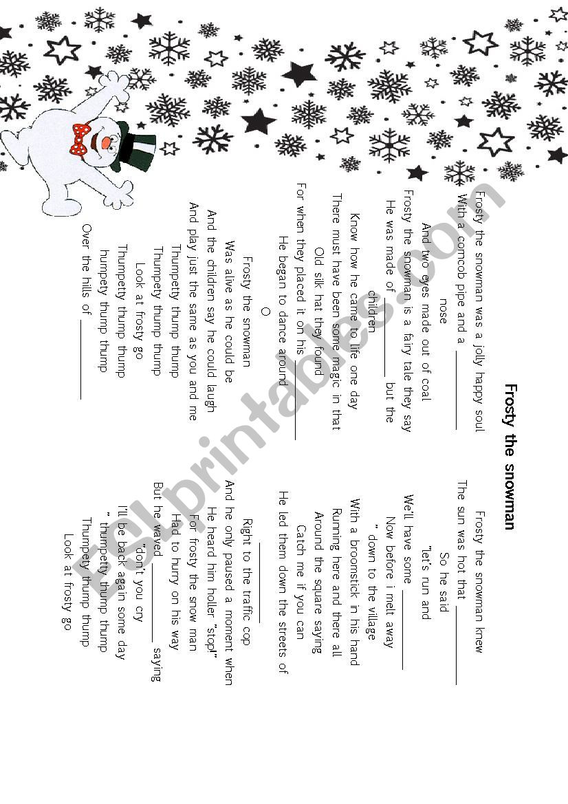 Frosty the snowman song worksheet