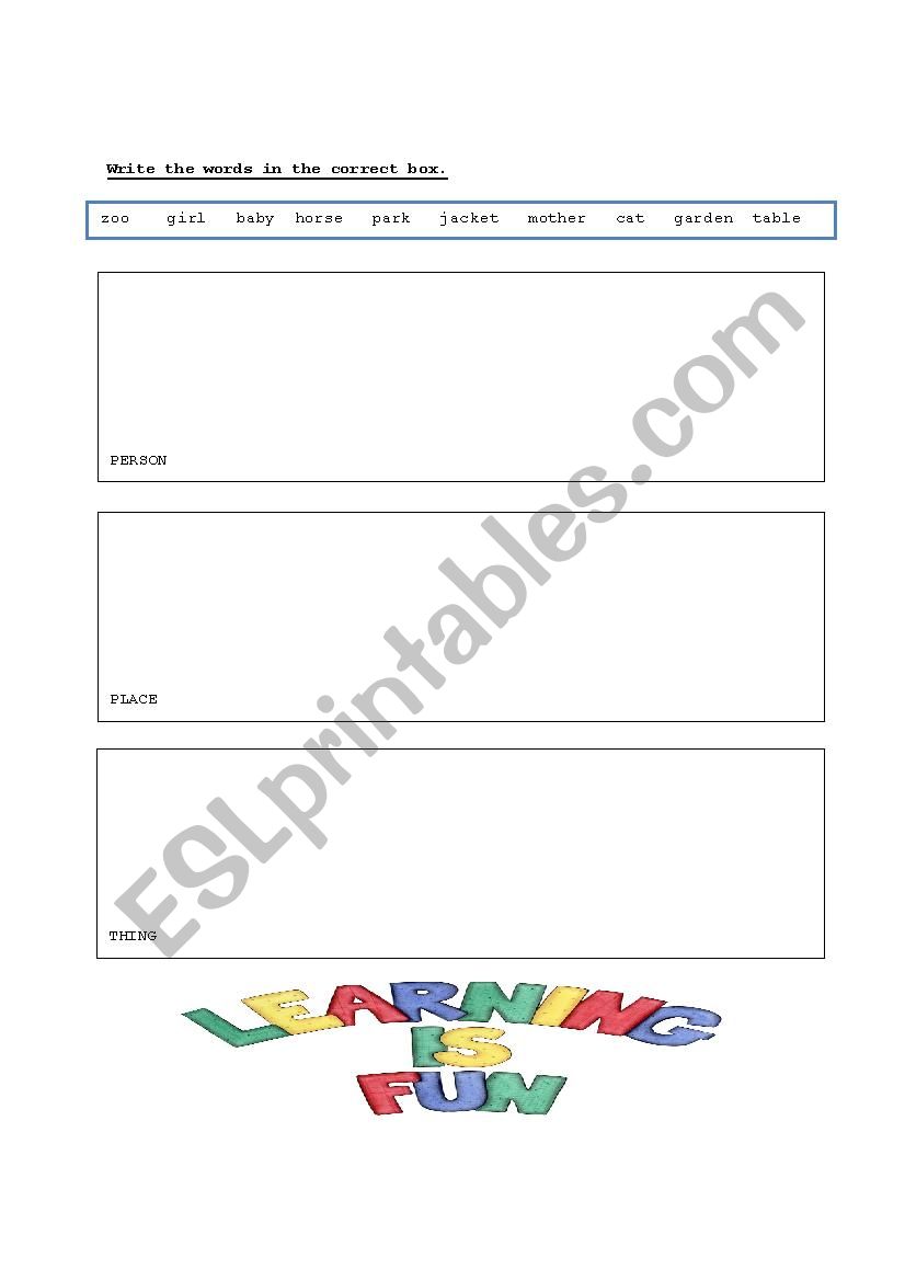 nouns categorization worksheet