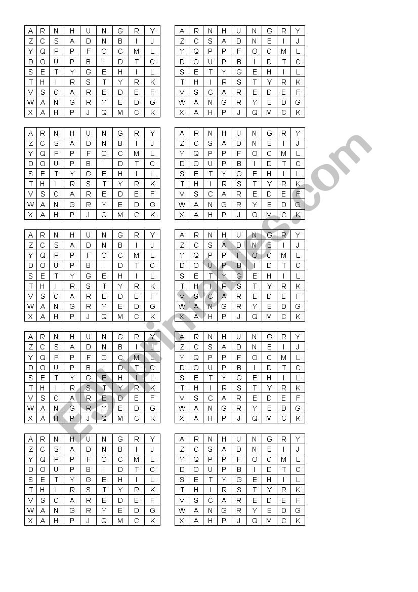 Feelings (find 7 words) worksheet