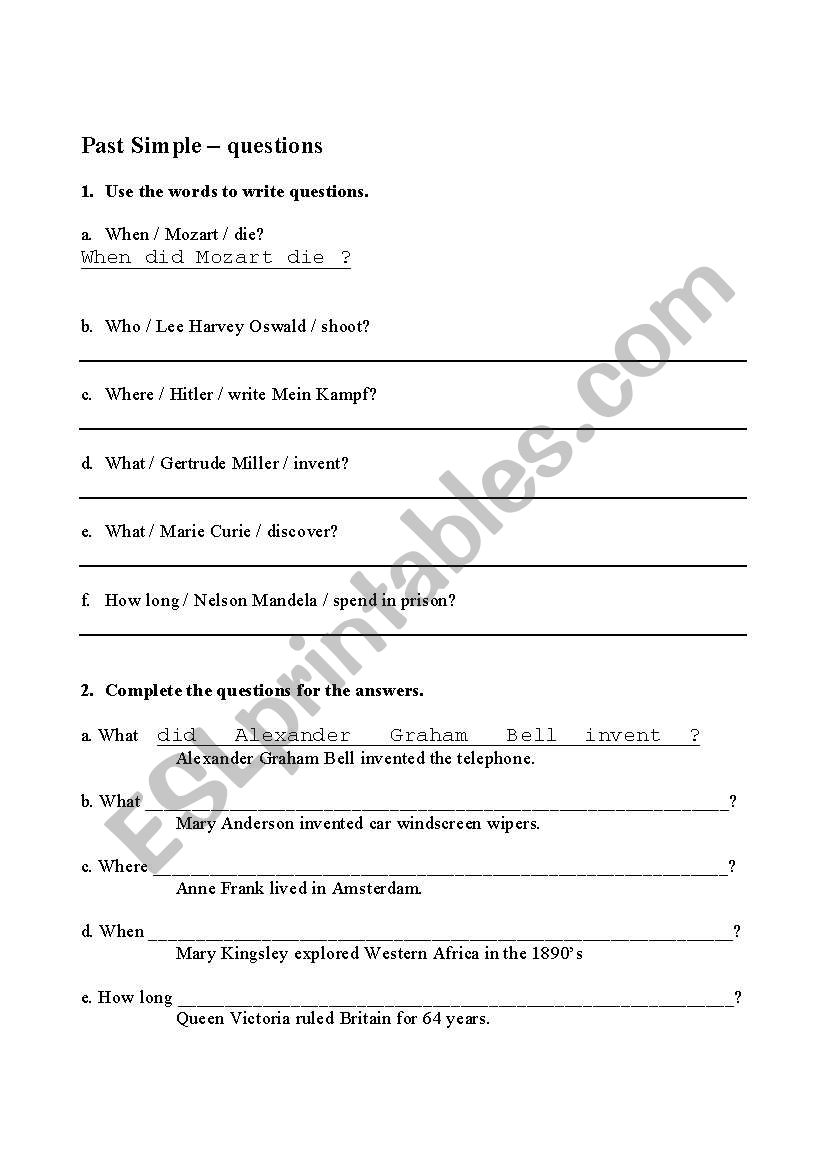 Past simple worksheet