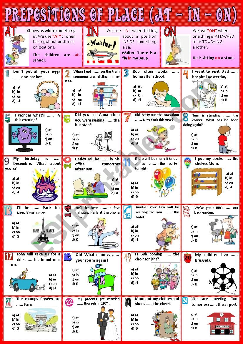 Prepositions of place  IN ON AT + KEY