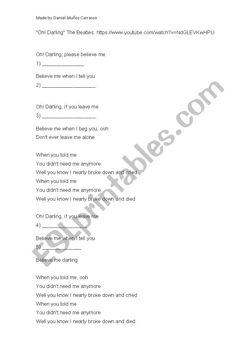 1st conditional and promises with Oh Darling by The Beatles