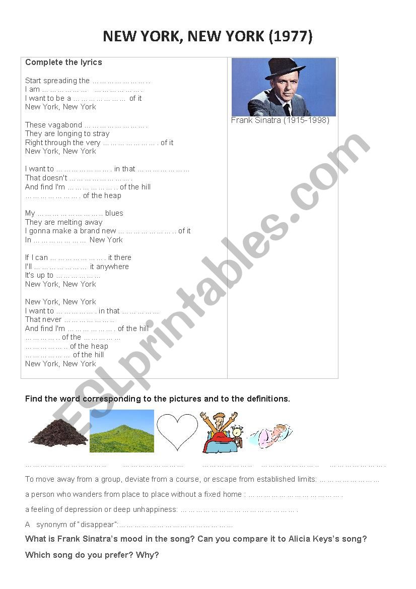 New York, New York - Sinatra worksheet