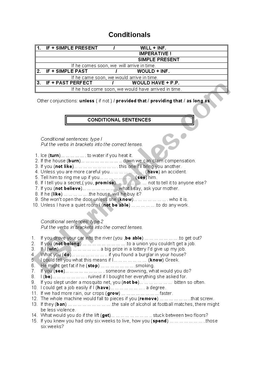 CONDITIONALS worksheet