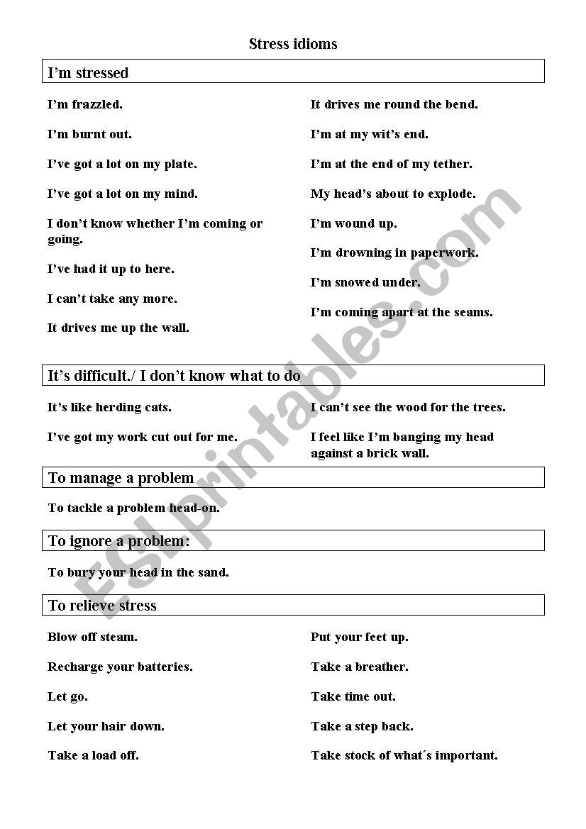 stress worksheet