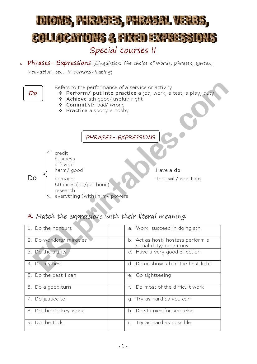 idioms worksheet