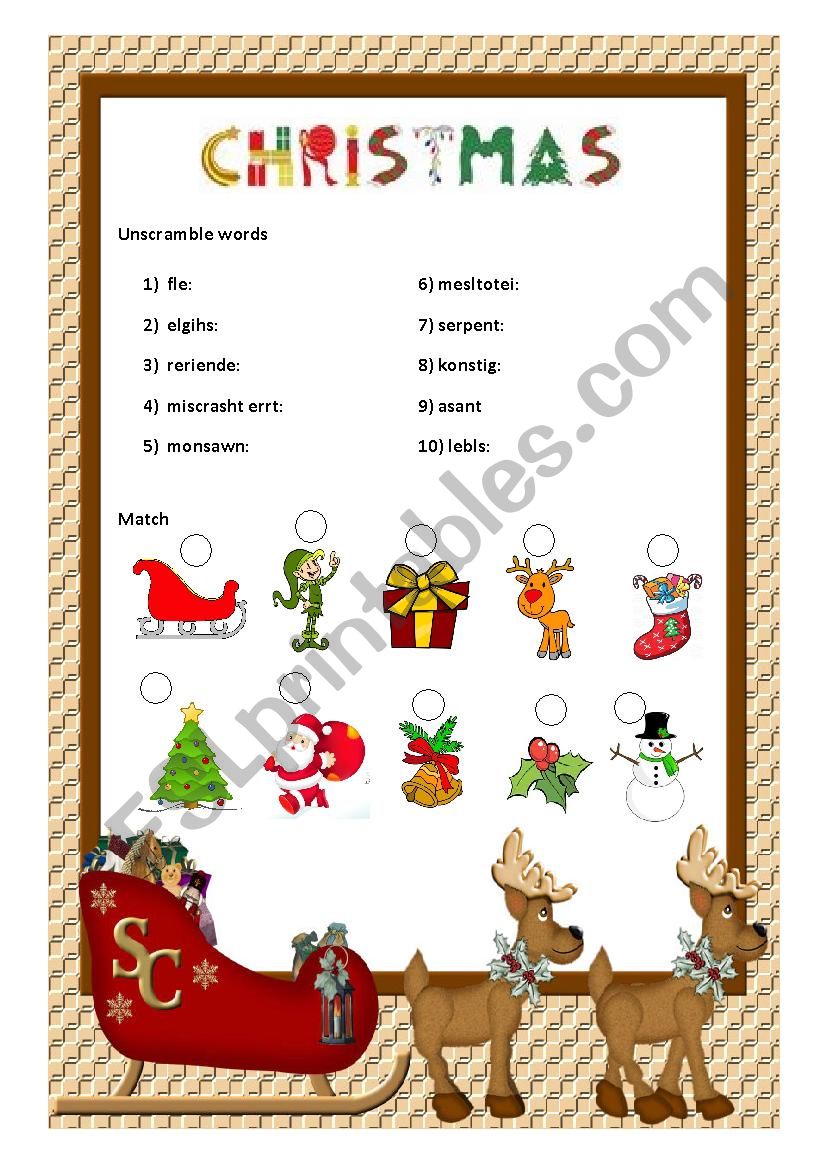 Christnas unscramble words worksheet