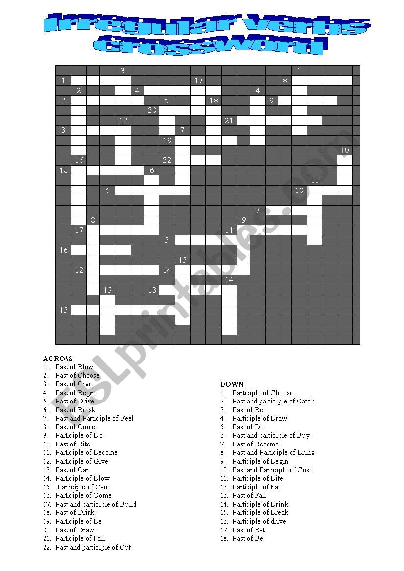 IRREGULAR VERBS CROSSWORD CORRECTED