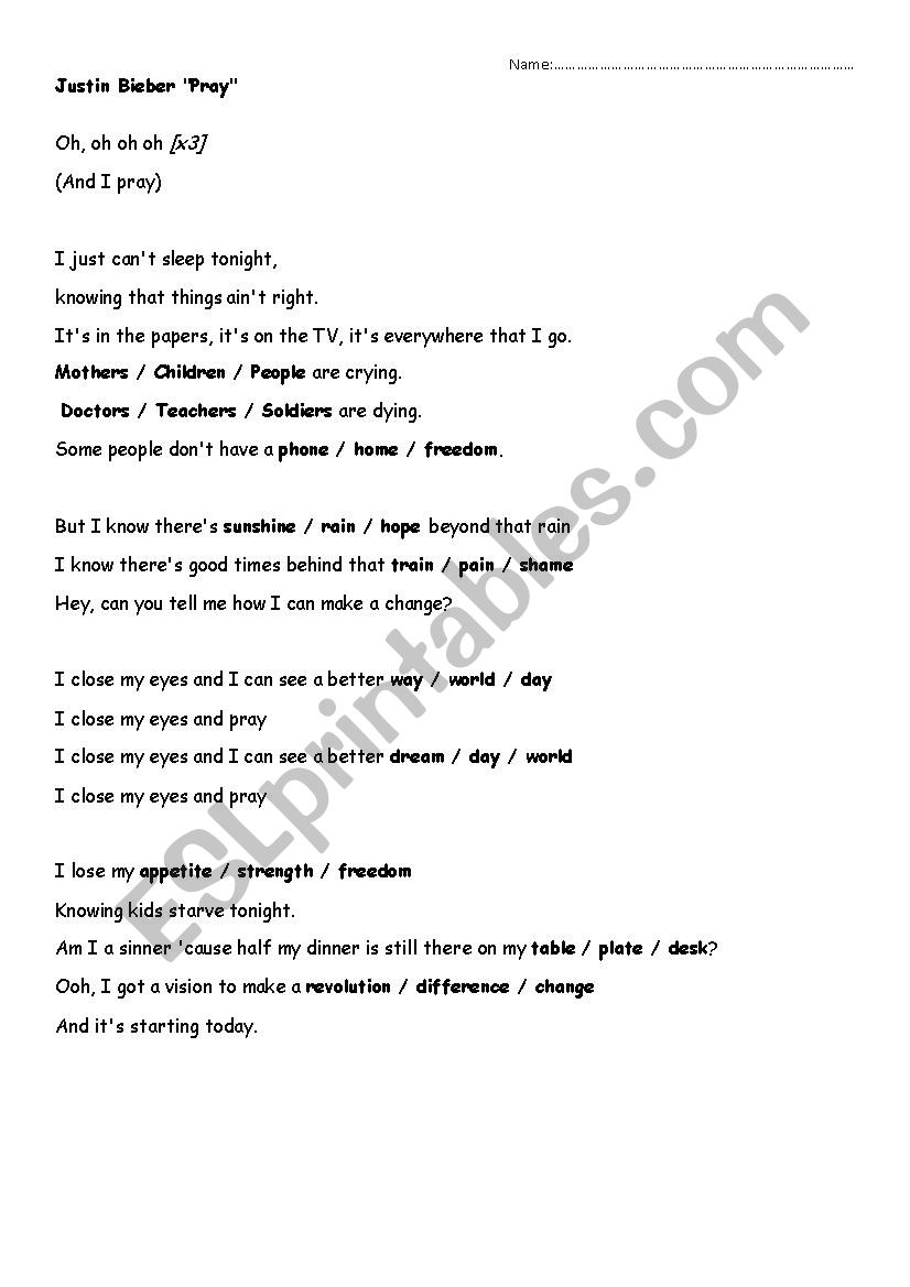 Song Worksheet: 