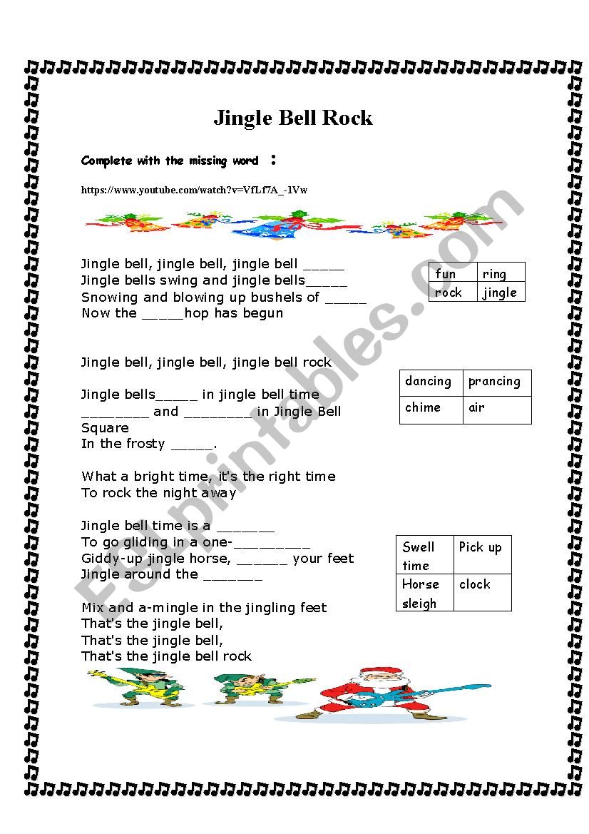 Jingle Bell Rock fill-in-the-gaps worksheet