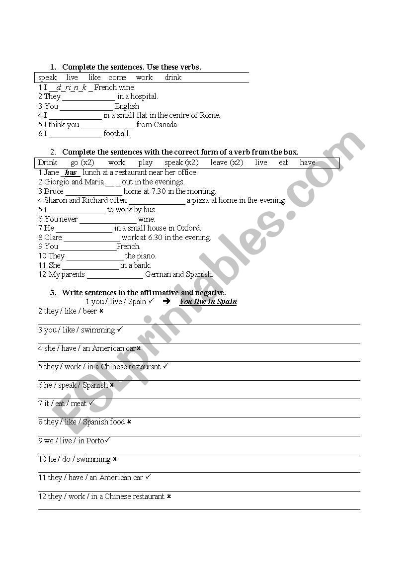 Present simple worksheet