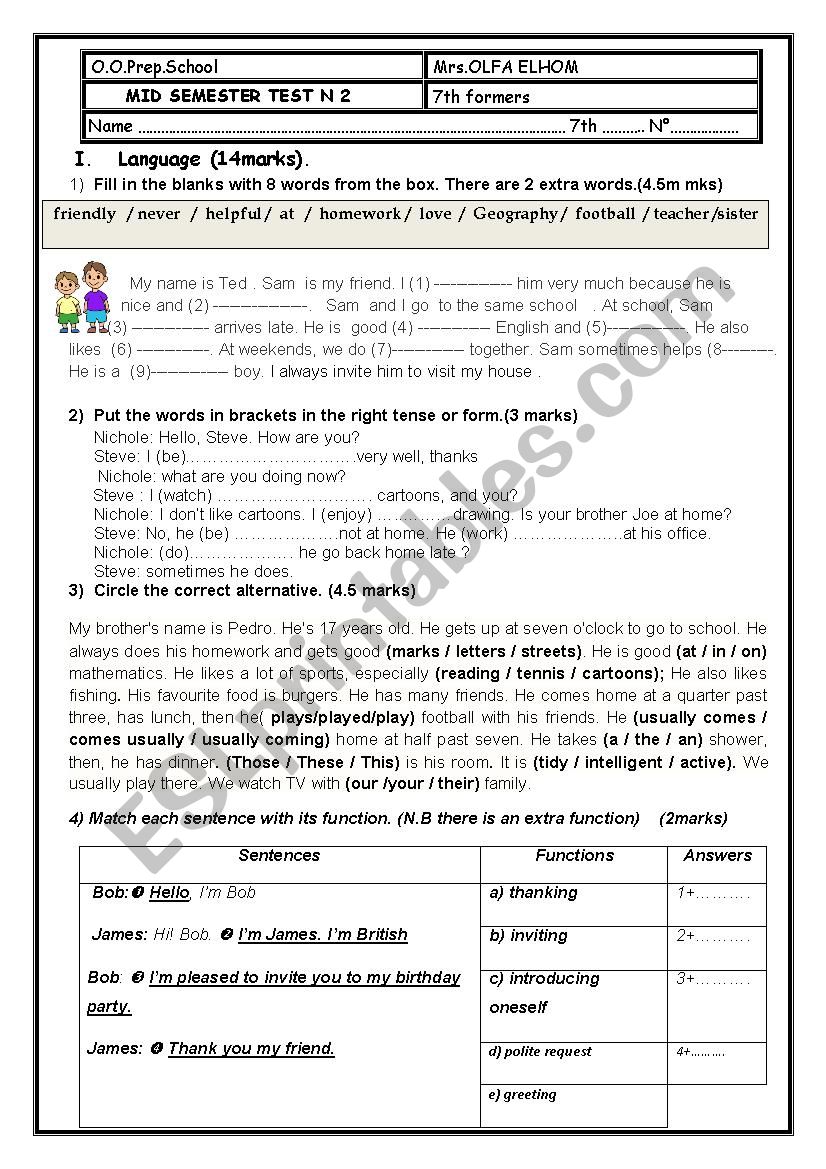  MID SEMESTER TEST N 2  worksheet