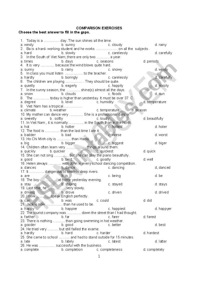 COMPARISON worksheet