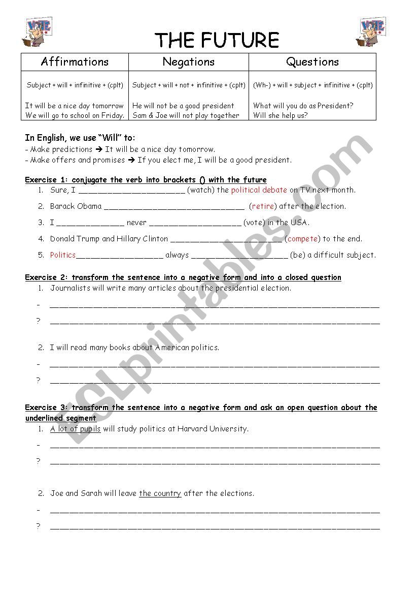 The future tense (Worksheet + exercises)