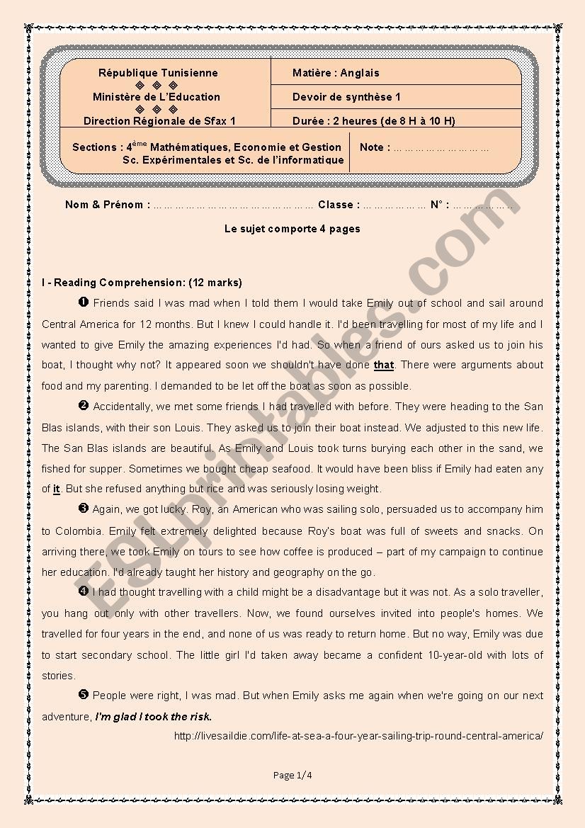 End-of-semester test 1 - 4th form scientific branches