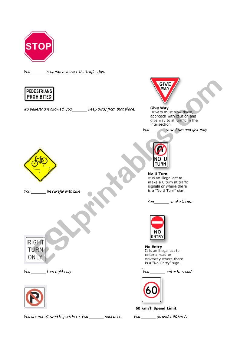 road signs to practice modals worksheet