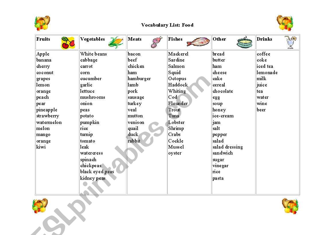 Food - vocabulary worksheet