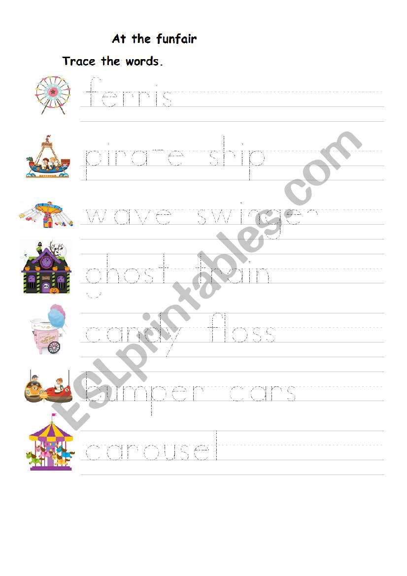 Funfair tracing activity worksheet