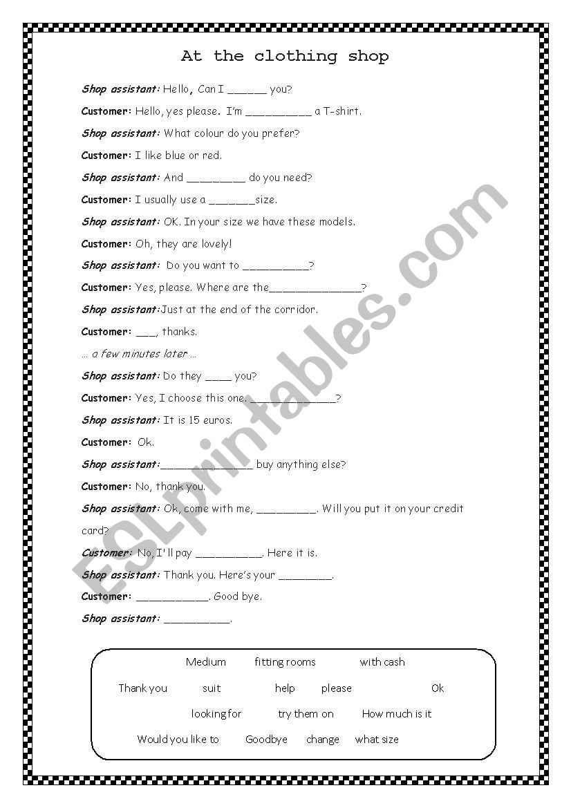 Dialogue - At The Shop worksheet