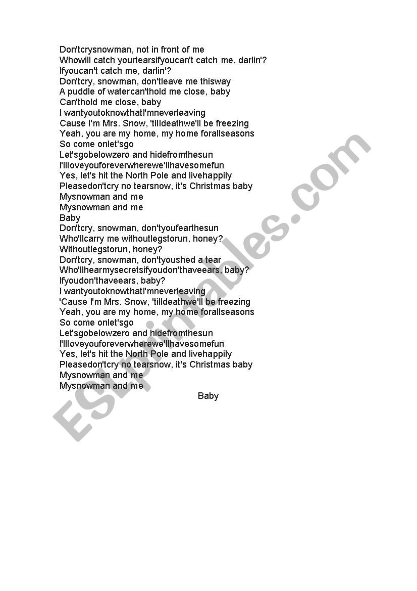 Sia My Snowman And Me Esl Worksheet By Roquena sia my snowman and me esl worksheet