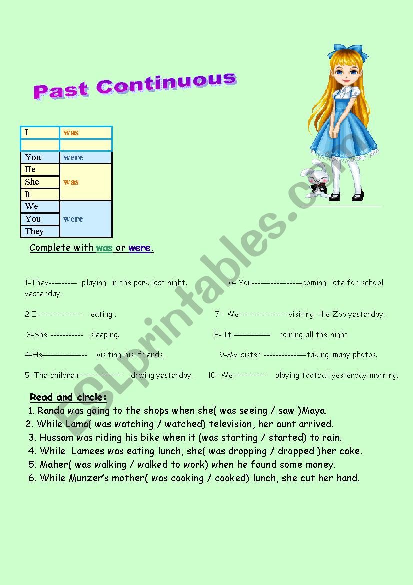 The past continuous tense worksheet