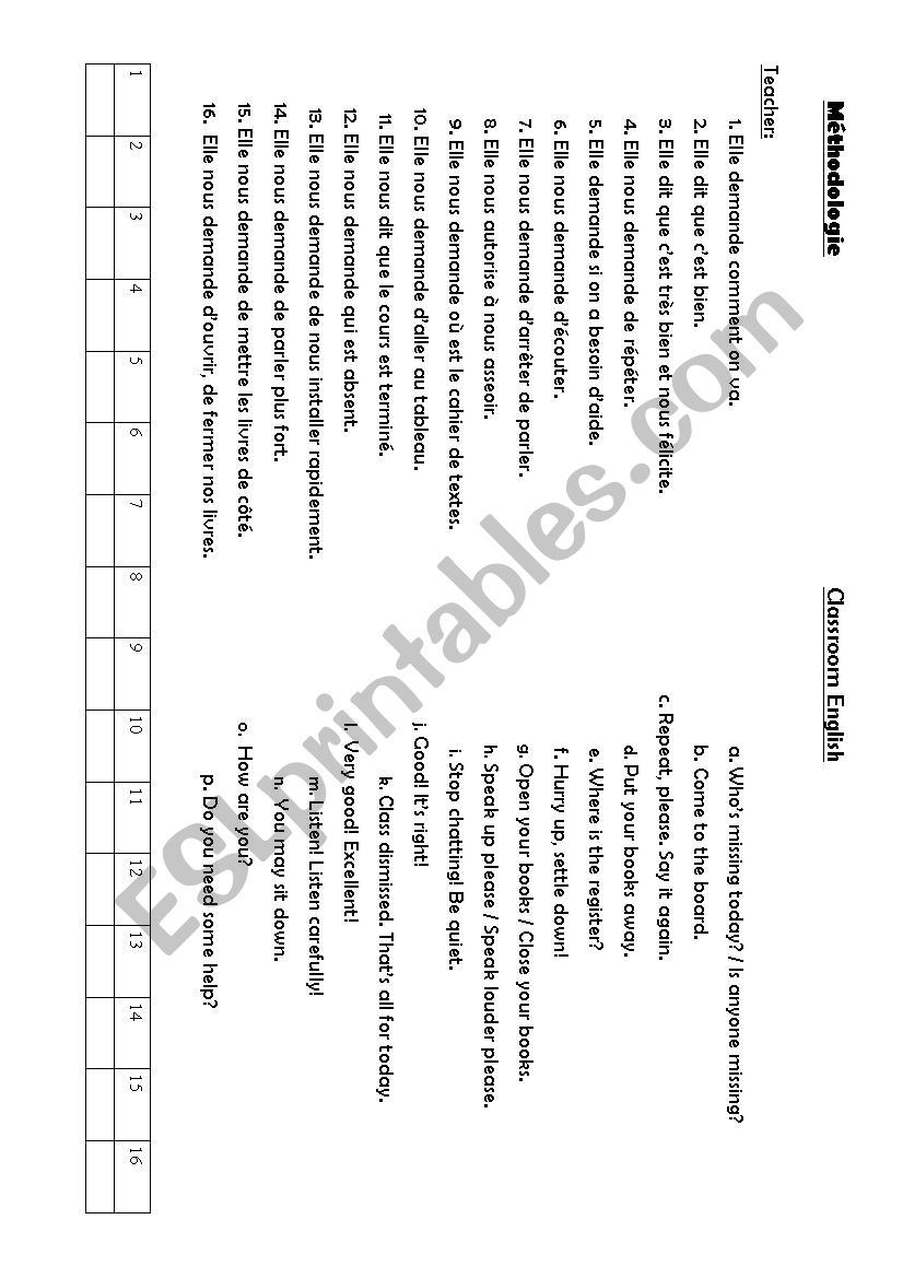 classroom english worksheet