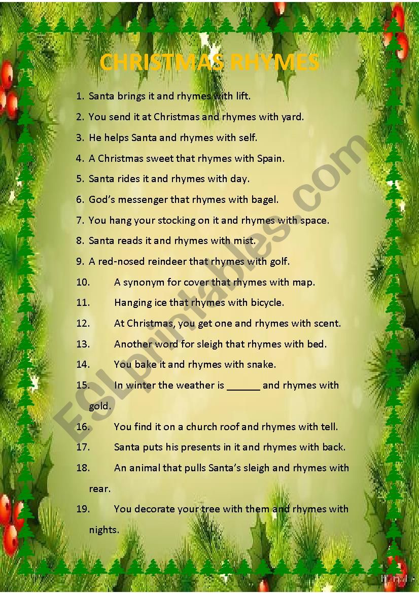 Christmas rhymes worksheet