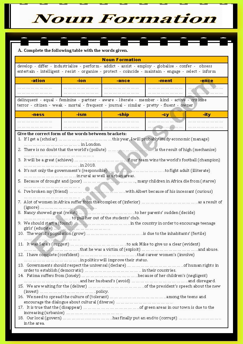 Noun Formation worksheet