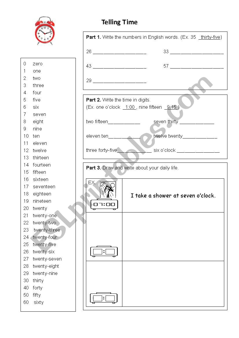 Telling time worksheet