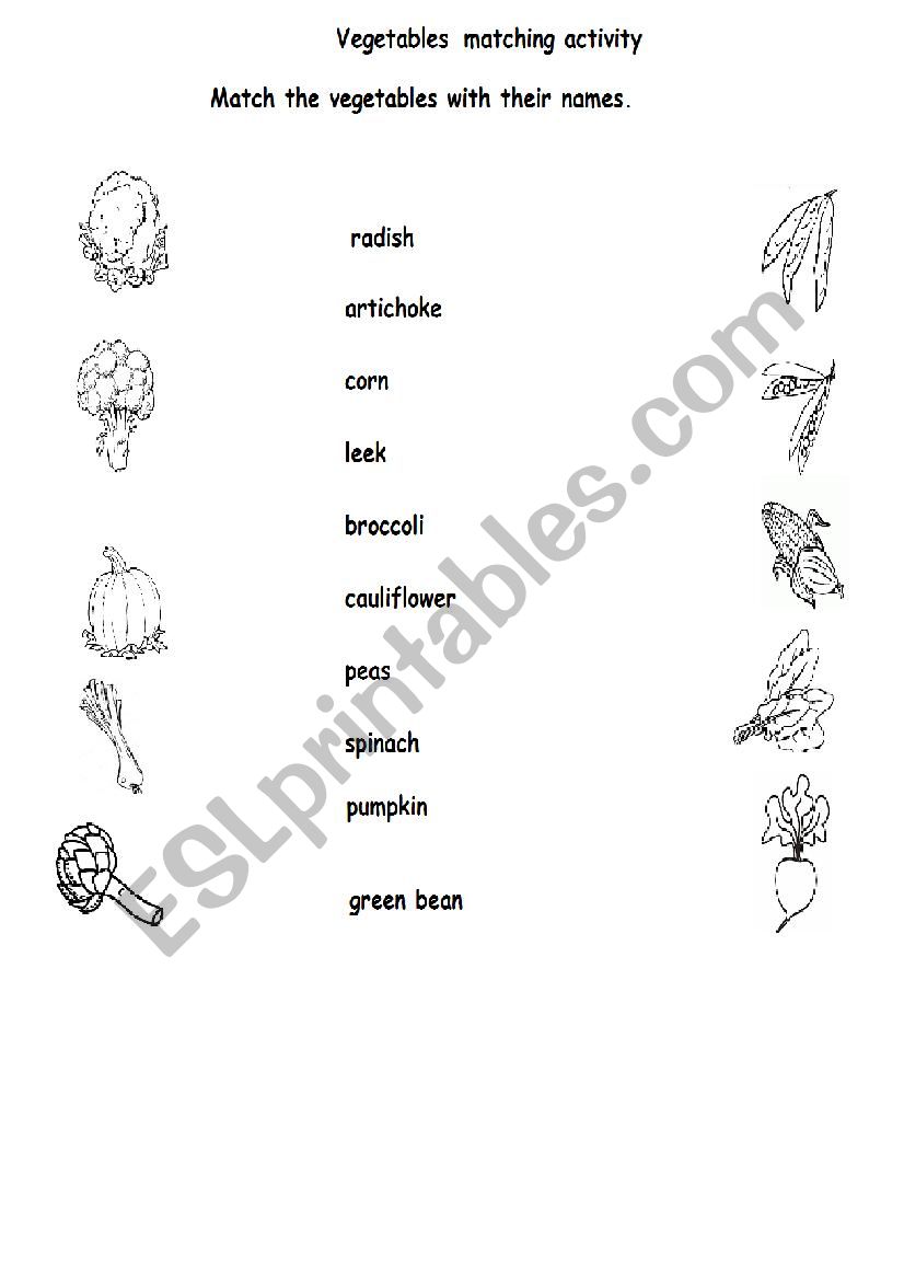 vegetables matching2 worksheet