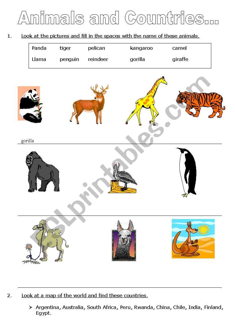 Animals and Countries worksheet