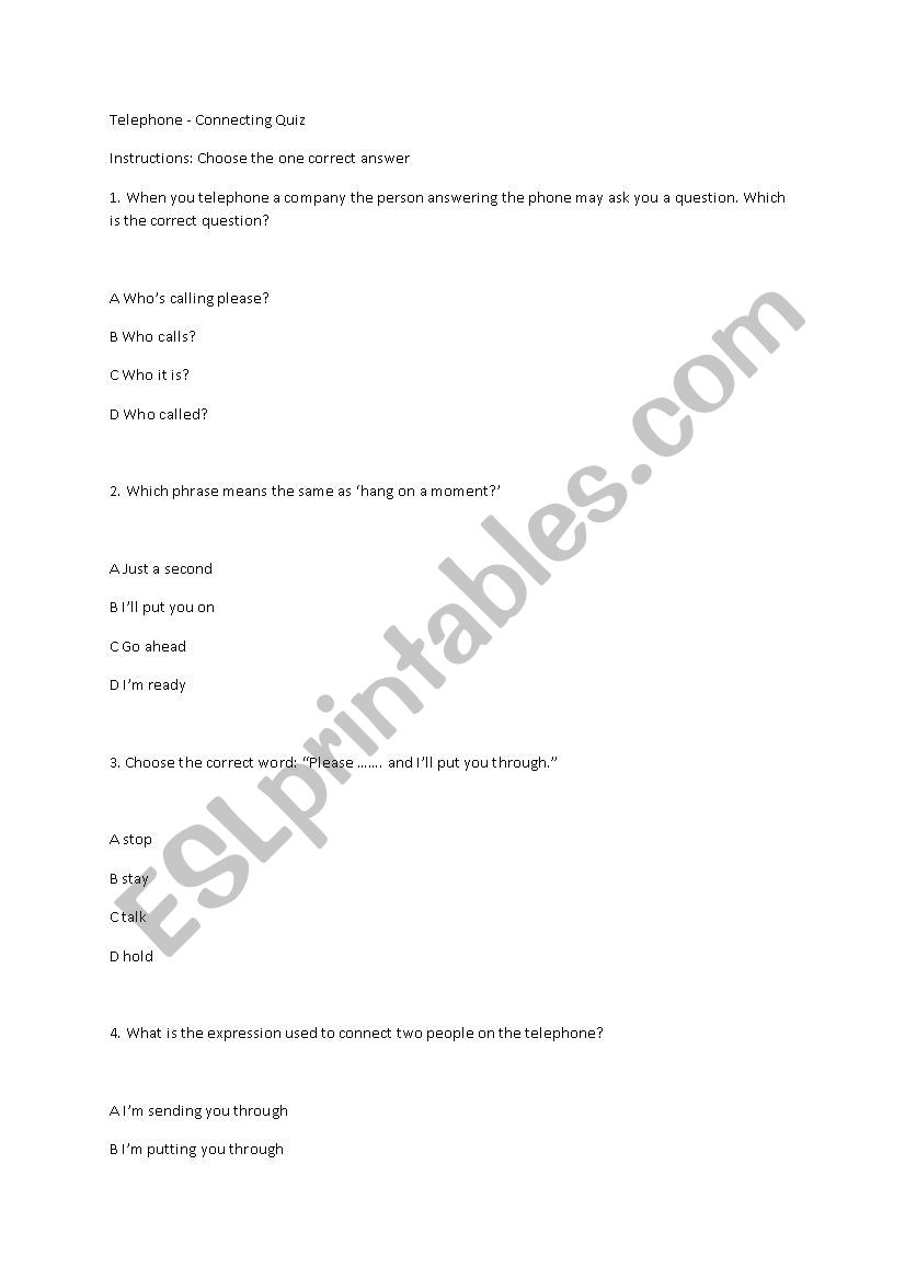 telephone task worksheet