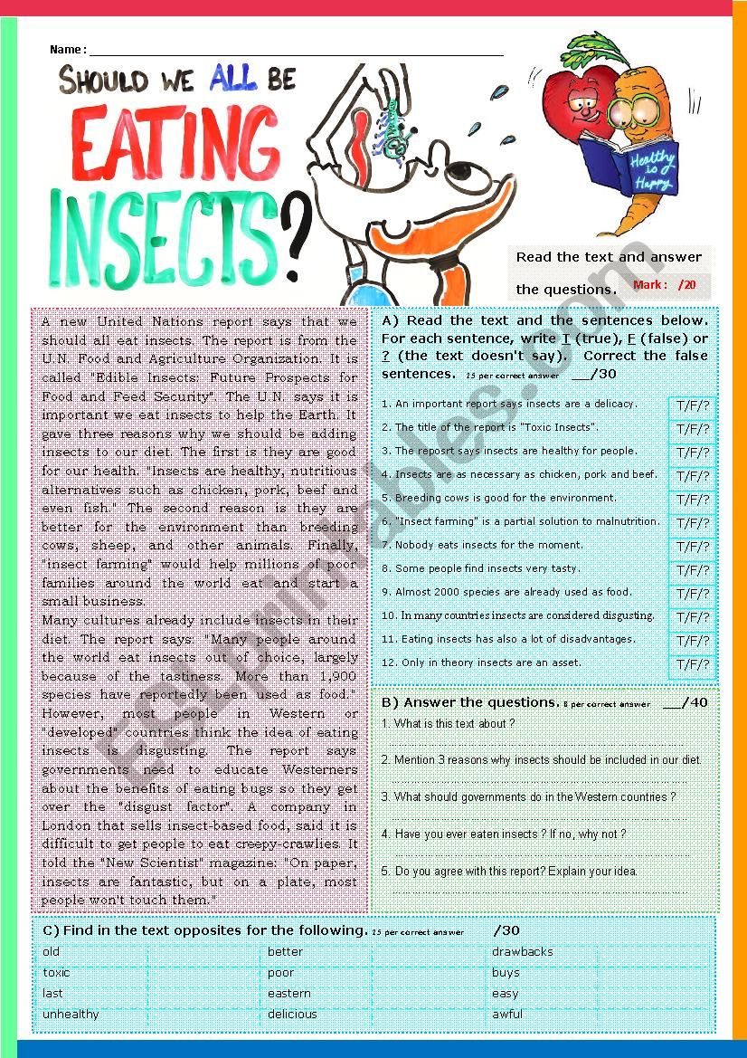 SHOULD WE ALL BE EATING INSECTS ?  Comprehension questions + KEY