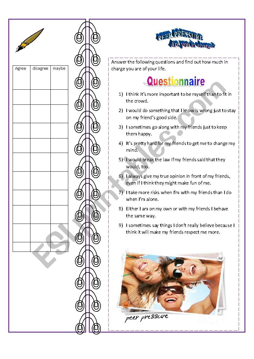 Peer Pressure worksheet