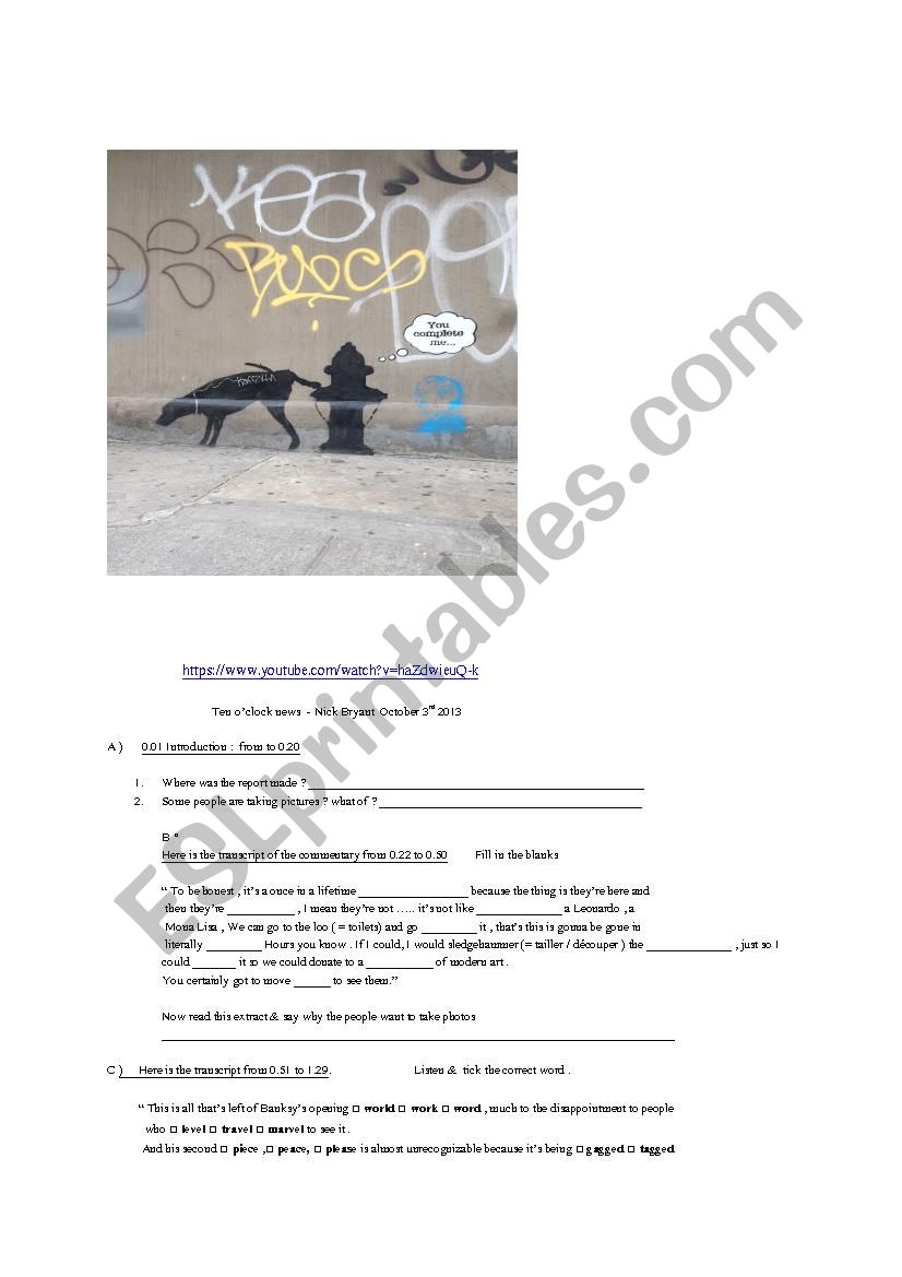 Banksy graffiti in NYC worksheet