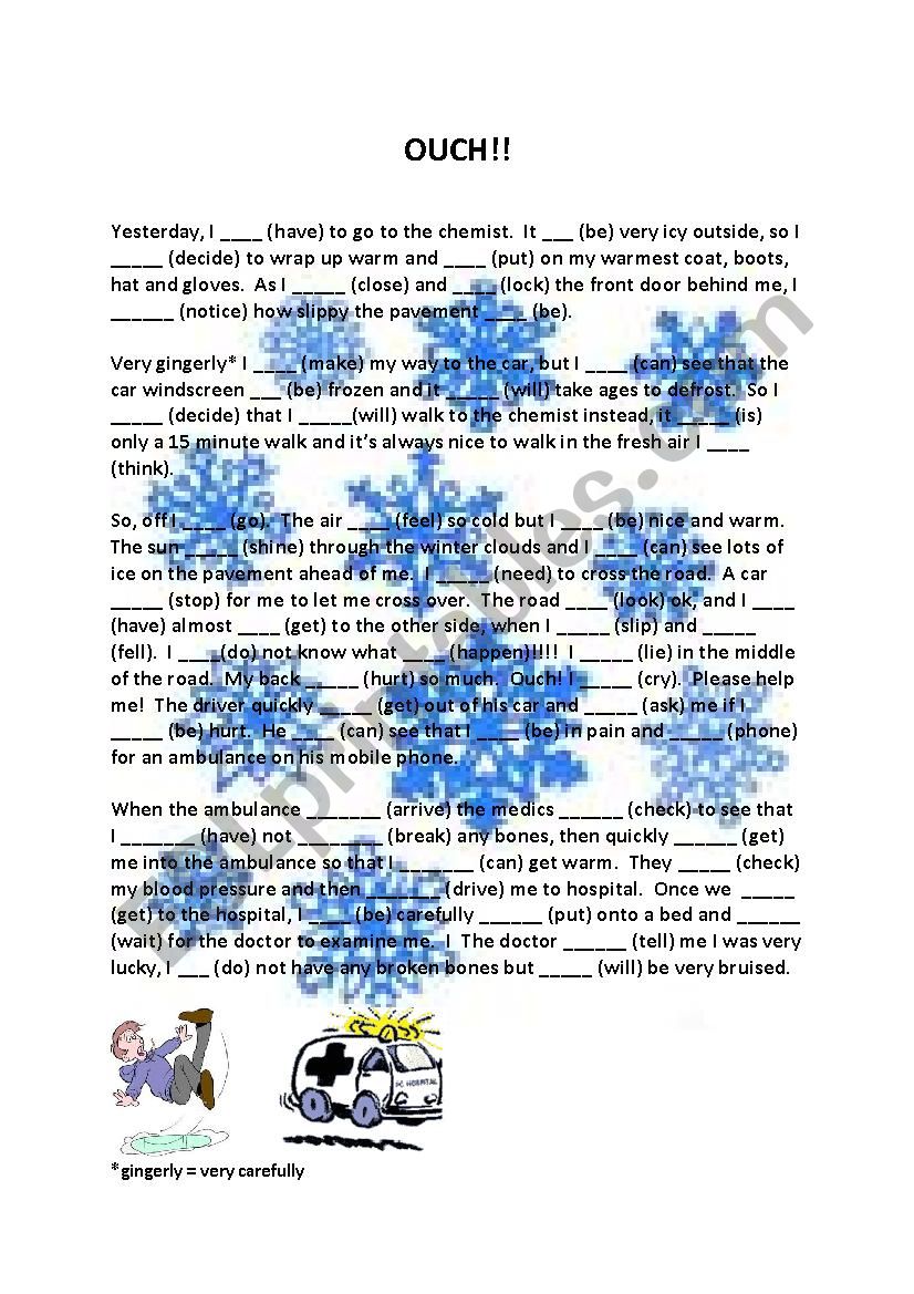 Ouch!  I slipped on the ice! worksheet