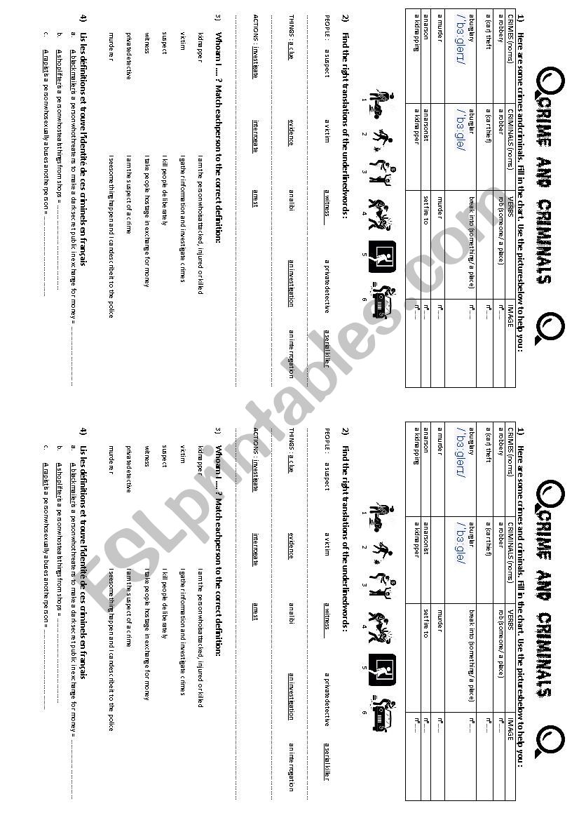 Crime and Criminals worksheet