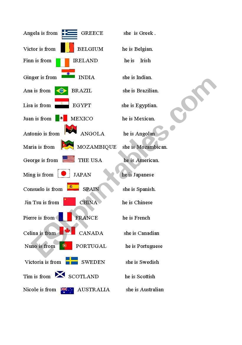 Nationalities - solutions worksheet